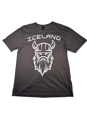 Iceland Viking Graphic T-Shirt Gildan Softstyle Cotton Mens Size L Charcoal Gray